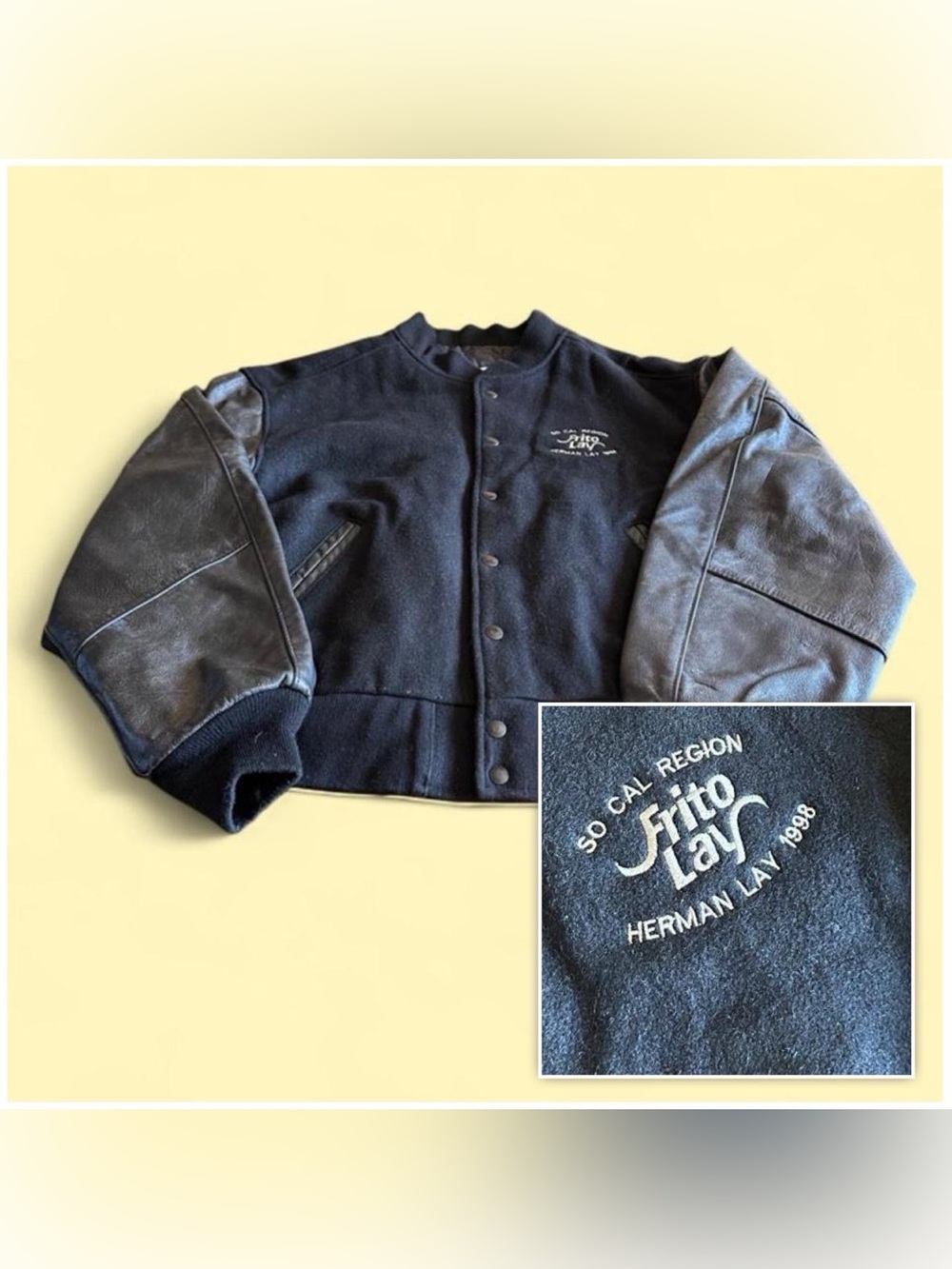 Vintage 90s Frito-Lay Varsity Jacket Wool Leather USA Men’s Size L